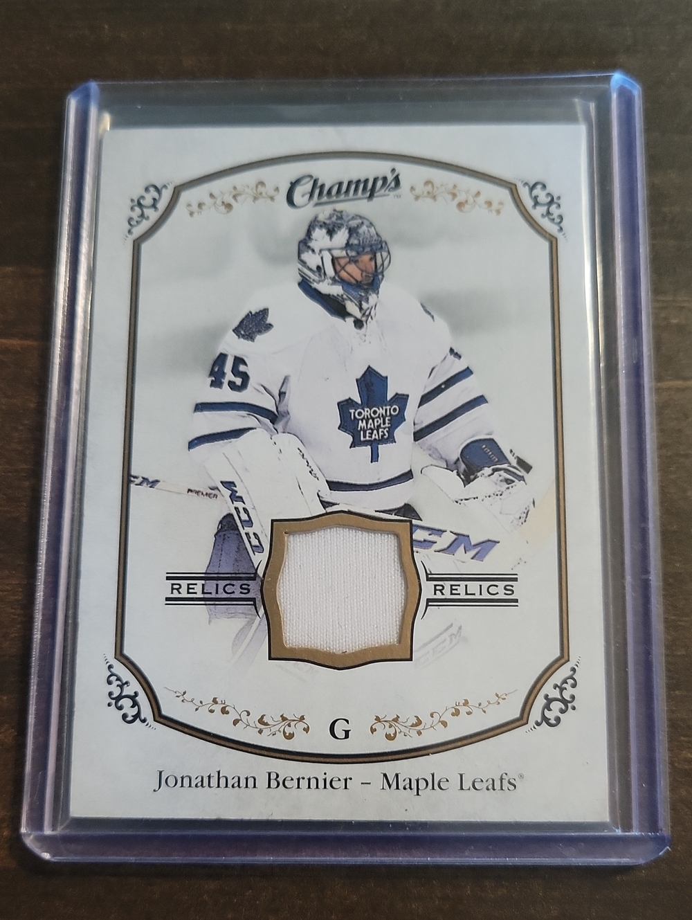 2015/16 Champ's Jonathan Bernier Toronto Maple Leafs Relic Card - White & Blue